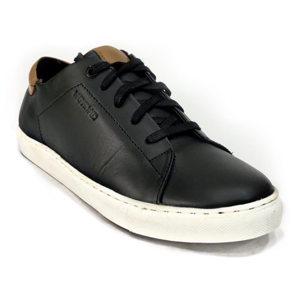 black leather sneakers