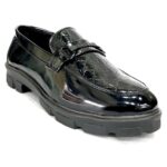 black glossy high sole loafer