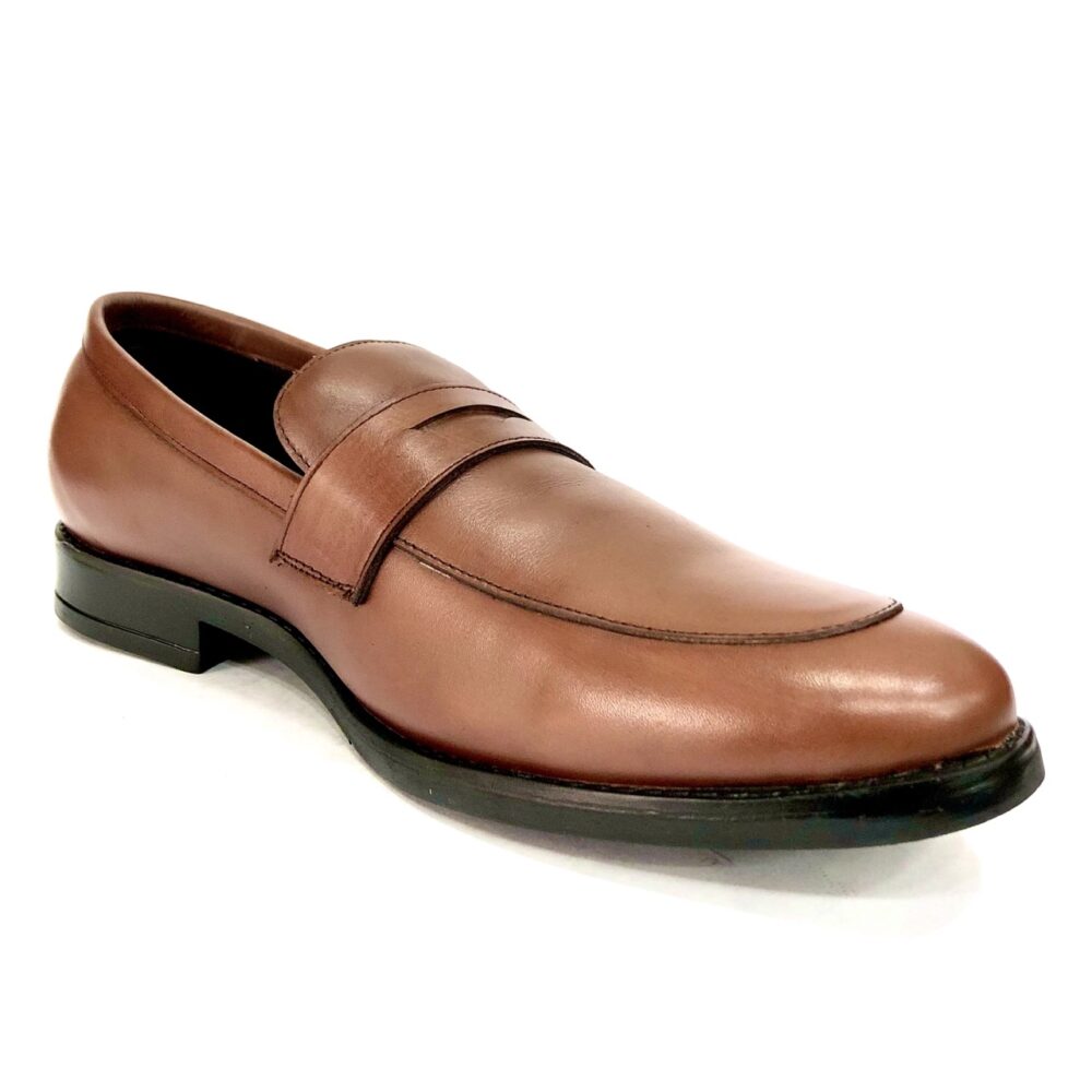 Tan leather loafer shoes