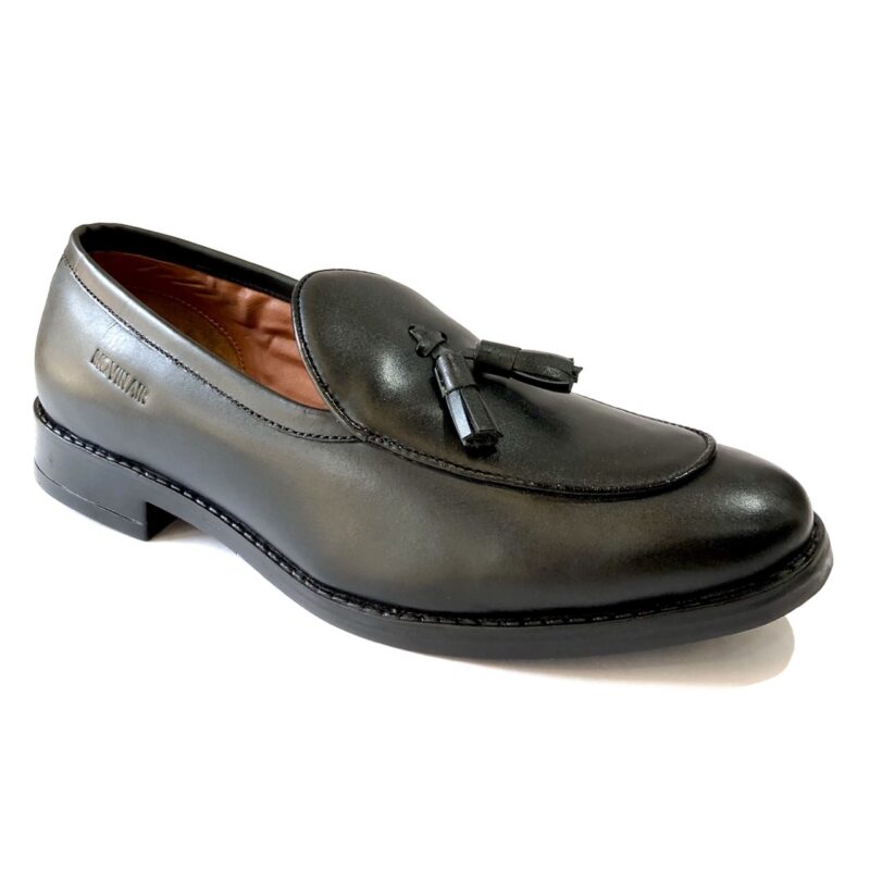 black tassel leather loafer shoes