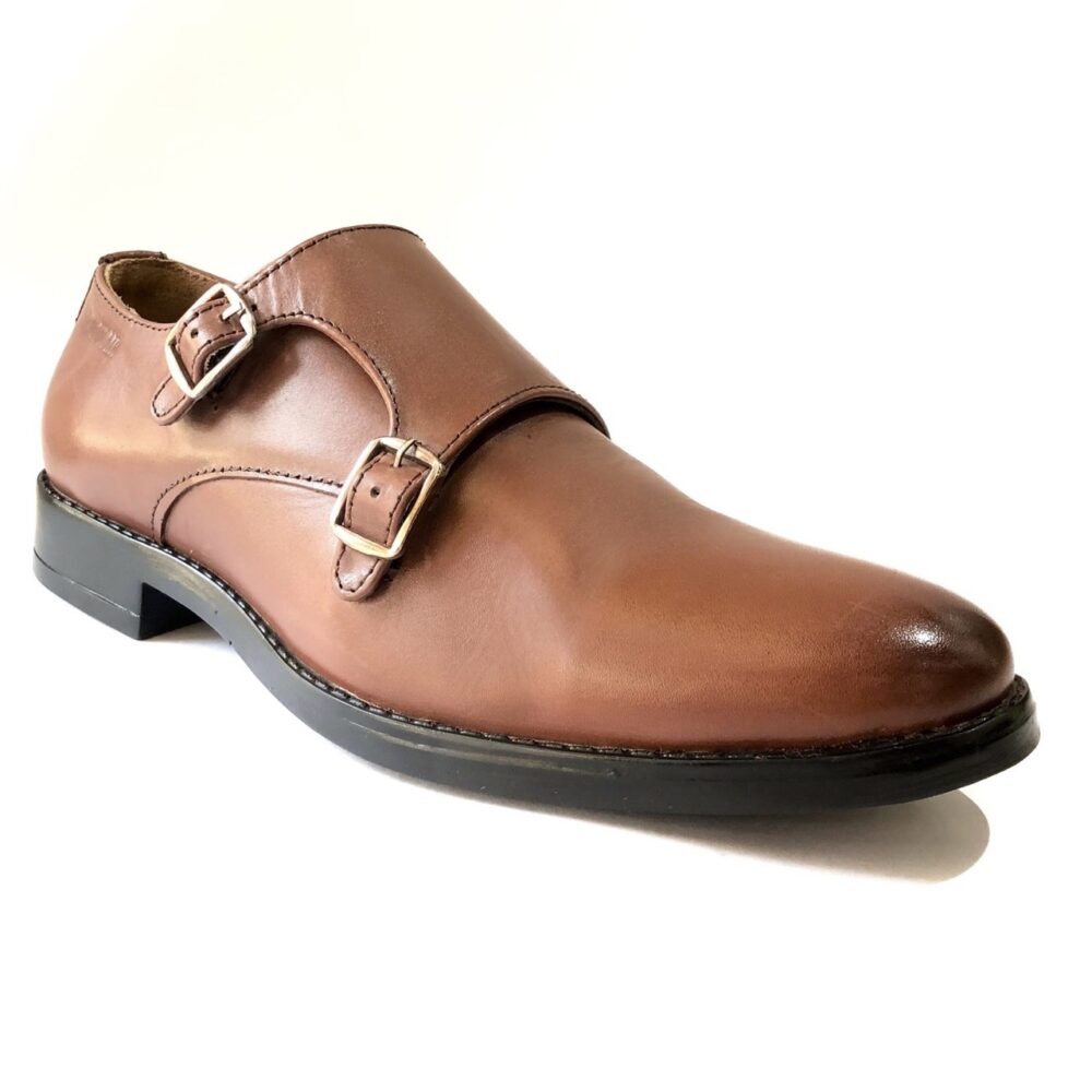 Brown Double Monk Shoes Leather