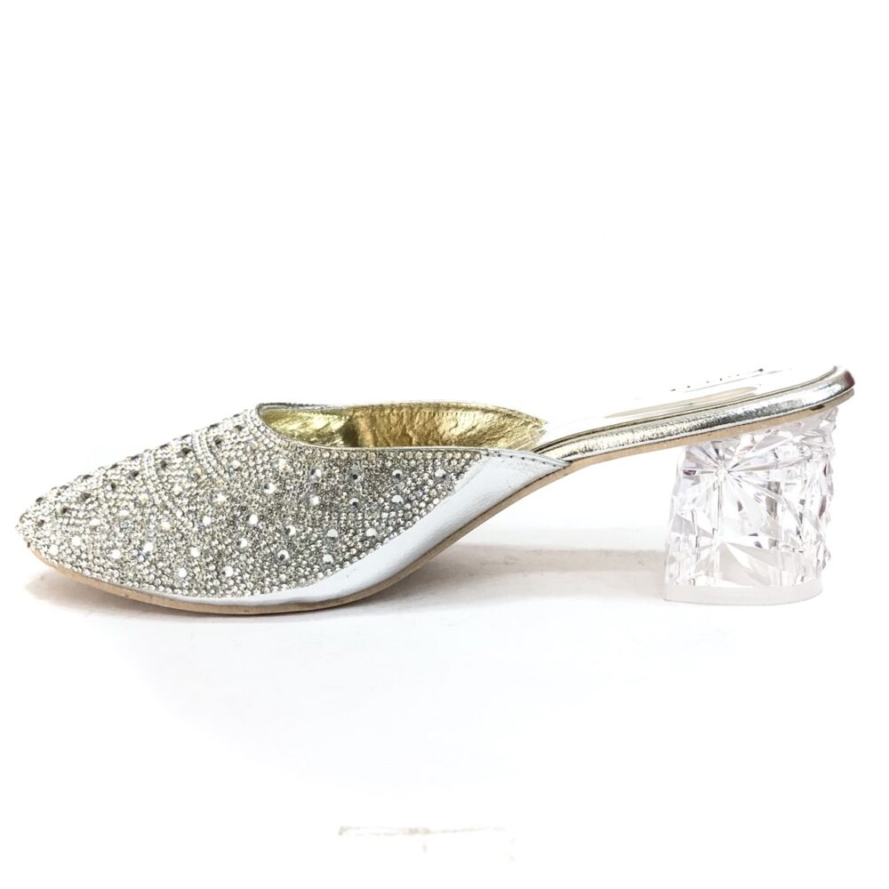 silver glass heel sandal