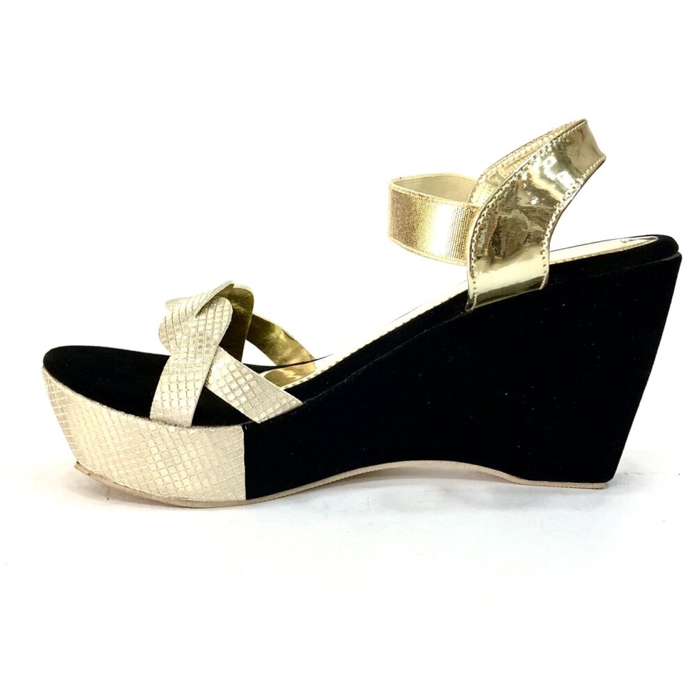 golden black wedge heel