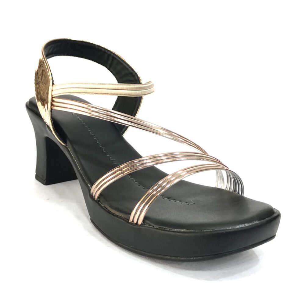 Black Golden strap sandal heel