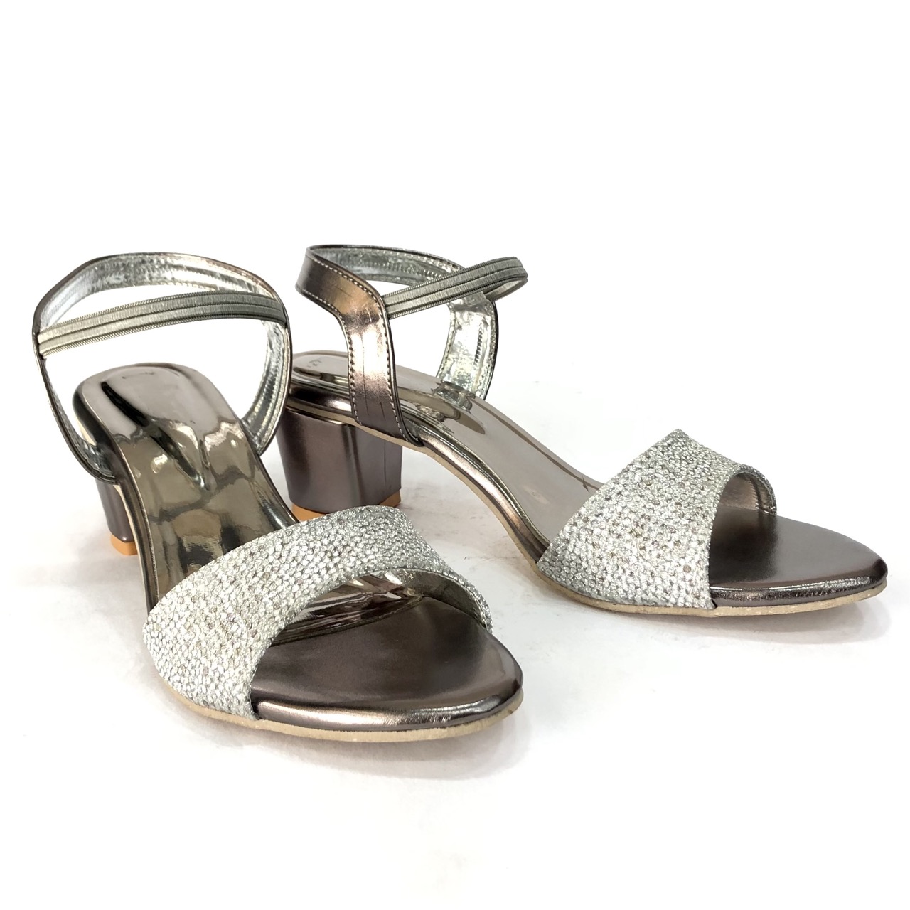 Silver Embellished Womens Heels Sandal