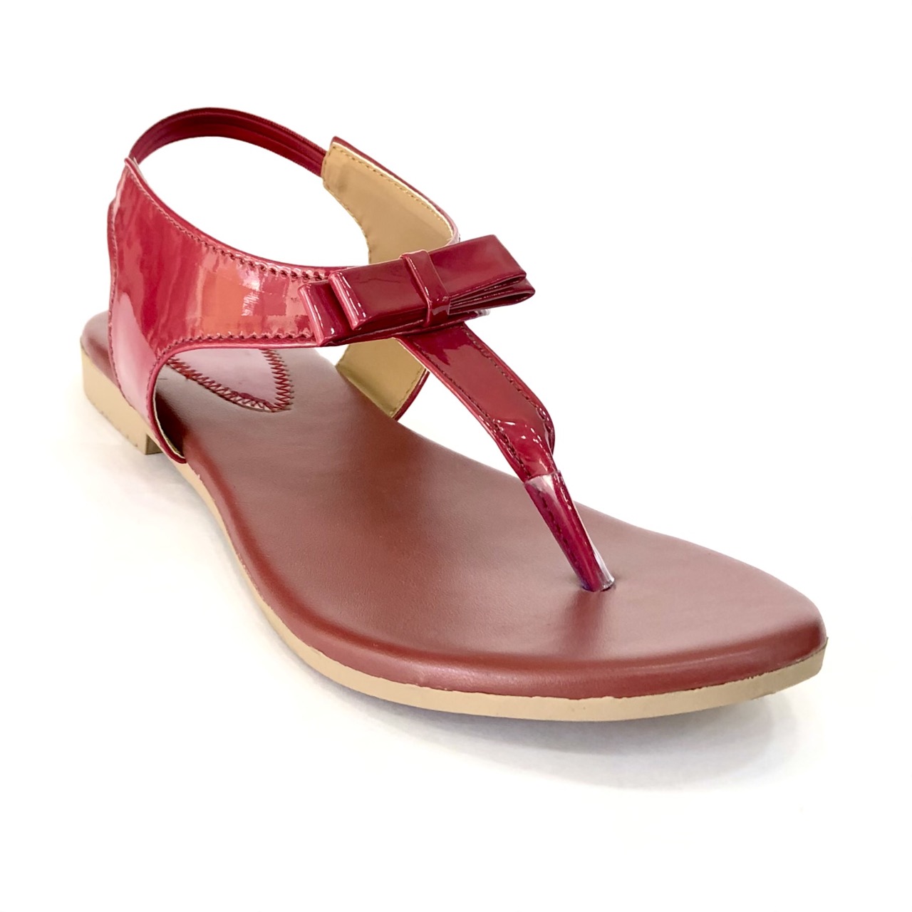 Red leather sandals on sale flat